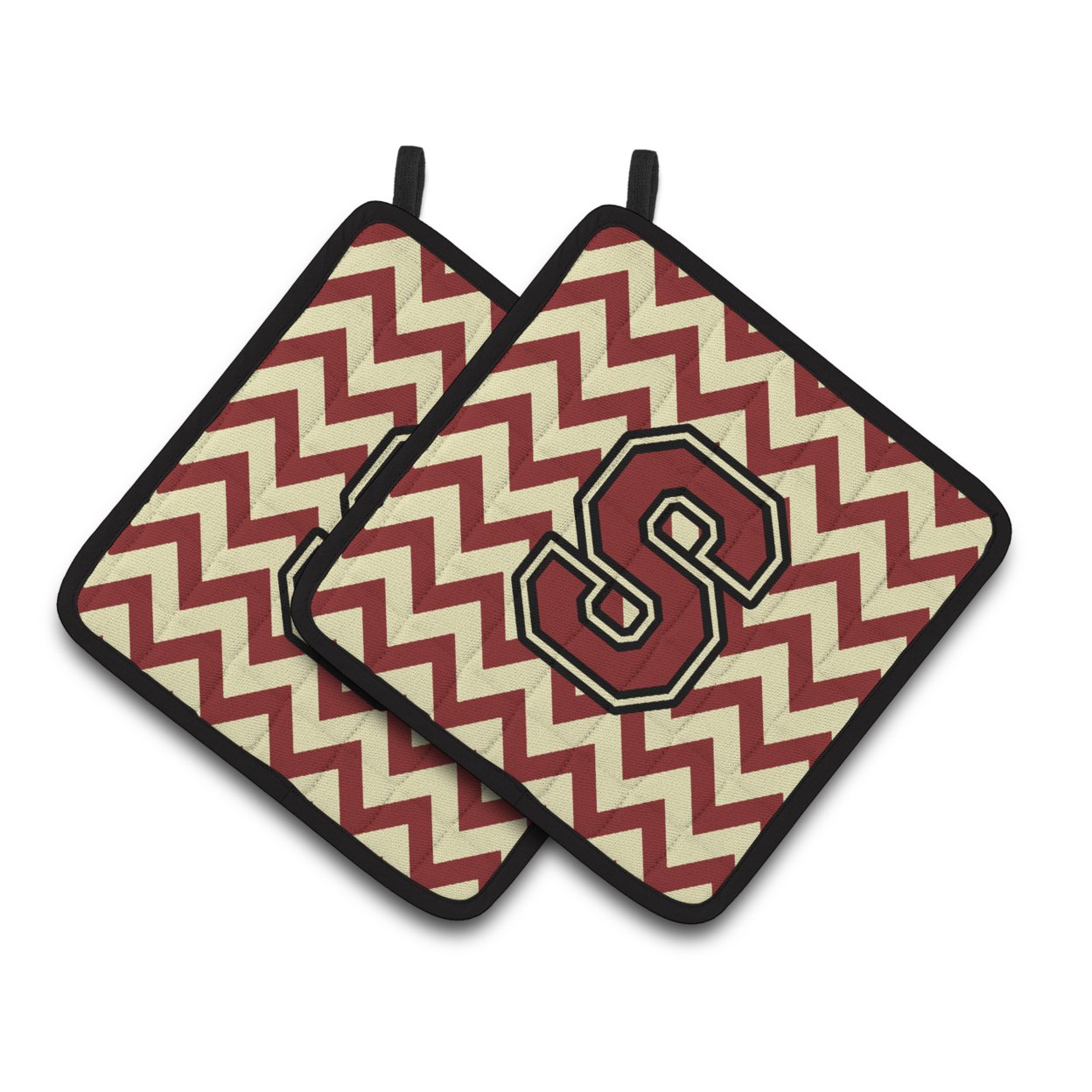 Carolines Treasures CJ1061-SPTHD Letter S Chevron Maroon and Gold Pair of Pot Holders, 7.5HX7.5W, multicolor