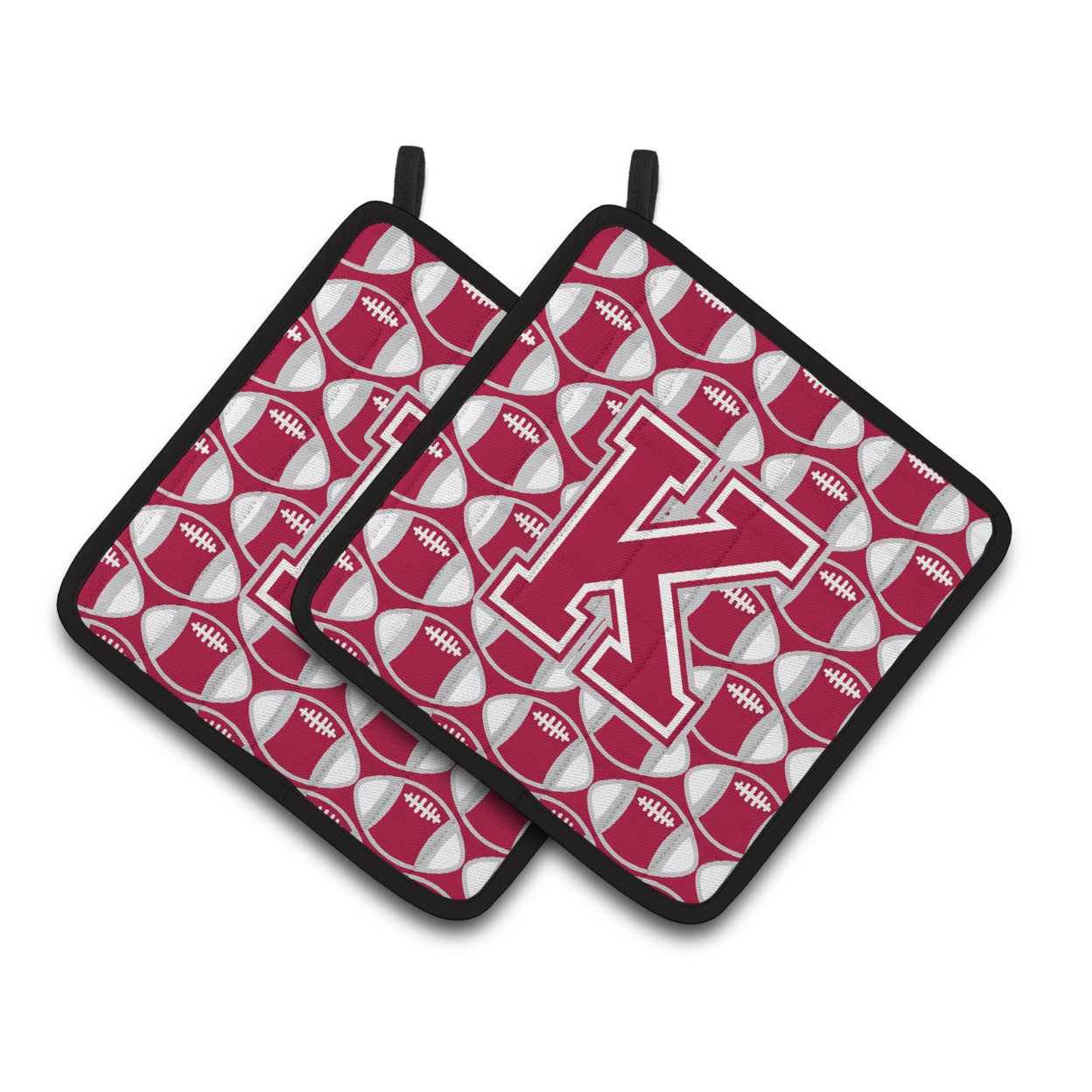 Carolines Treasures CJ1065-KPTHD Letter K Football Crimson, grey and white Pair of Pot Holders, 7.5HX7.5W, multicolor