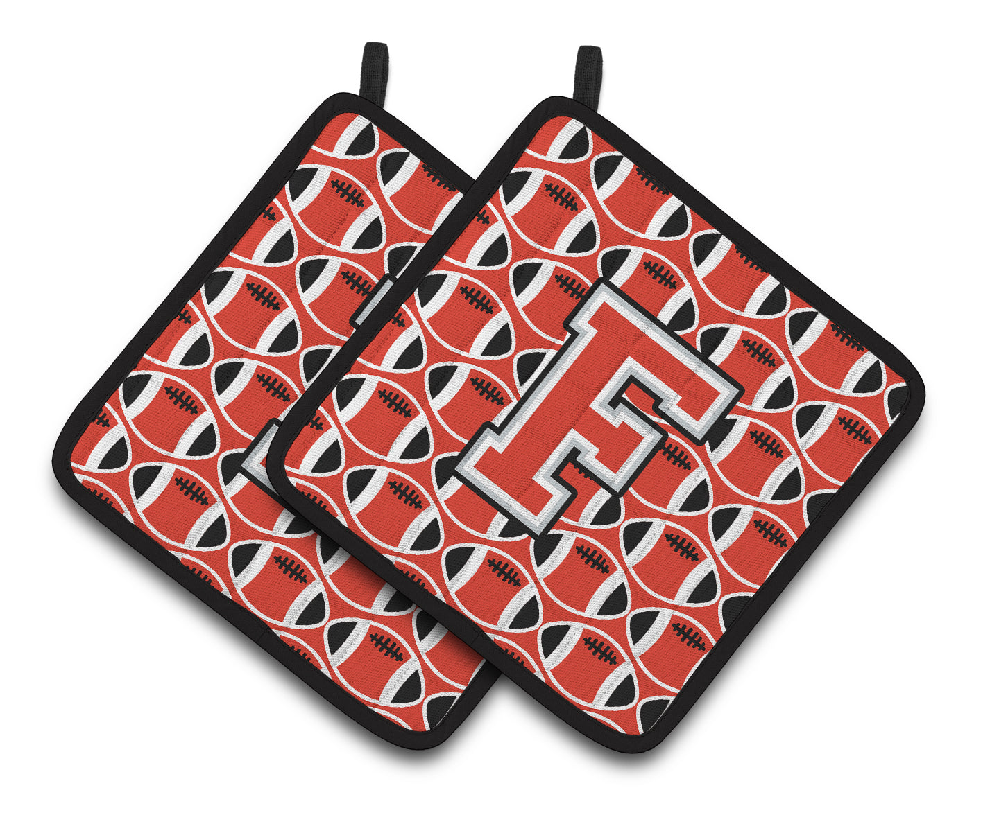 Carolines Treasures CJ1067-FPTHD Letter F Football Scarlet & Grey Pair of Pot Holders, 7.5 x 3 x 7.5 in.