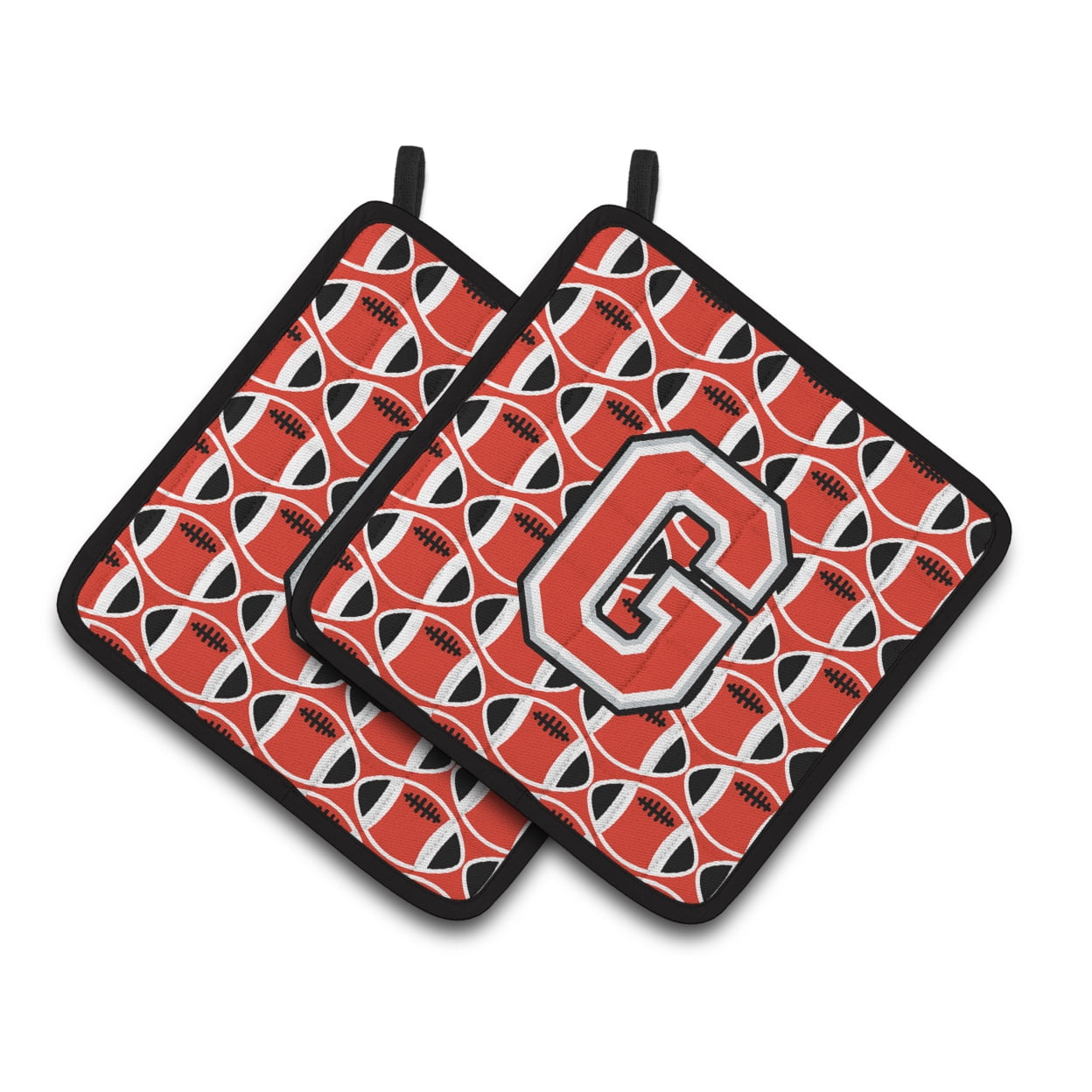 Carolines Treasures CJ1067-GPTHD Letter G Football Scarlet and Grey Pair of Pot Holders, 7.5HX7.5W, multicolor