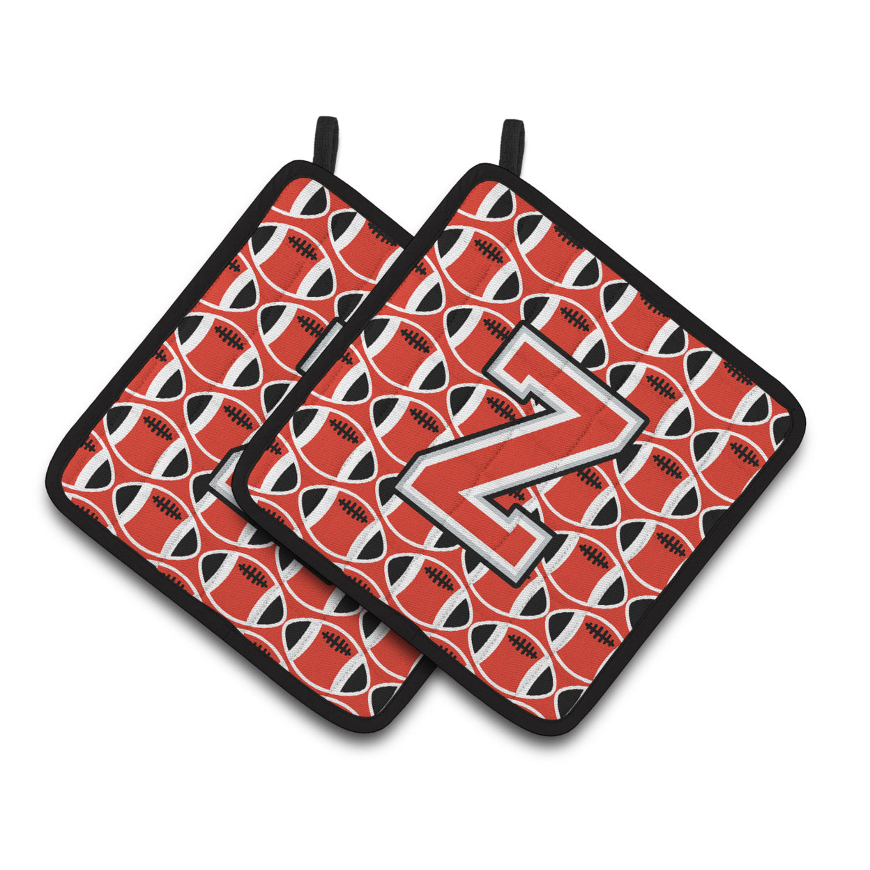 Carolines Treasures CJ1067-ZPTHD Letter Z Football Scarlet and Grey Pair of Pot Holders, 7.5HX7.5W, multicolor