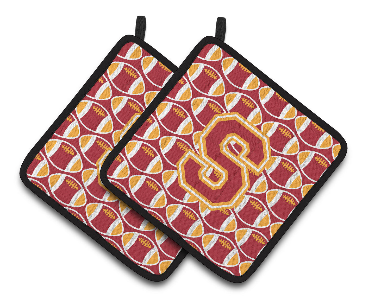 Carolines Treasures CJ1070-SPTHD Letter S Football Cardinal and Gold Pair of Pot Holders, 7.5HX7.5W, multicolor