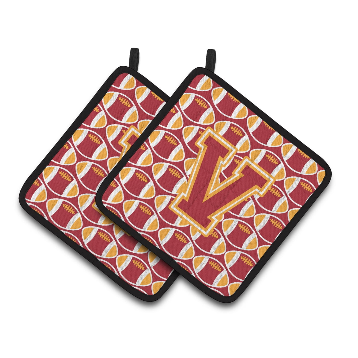 Letter V Football Cardinal and Gold Pair of Pot Holders