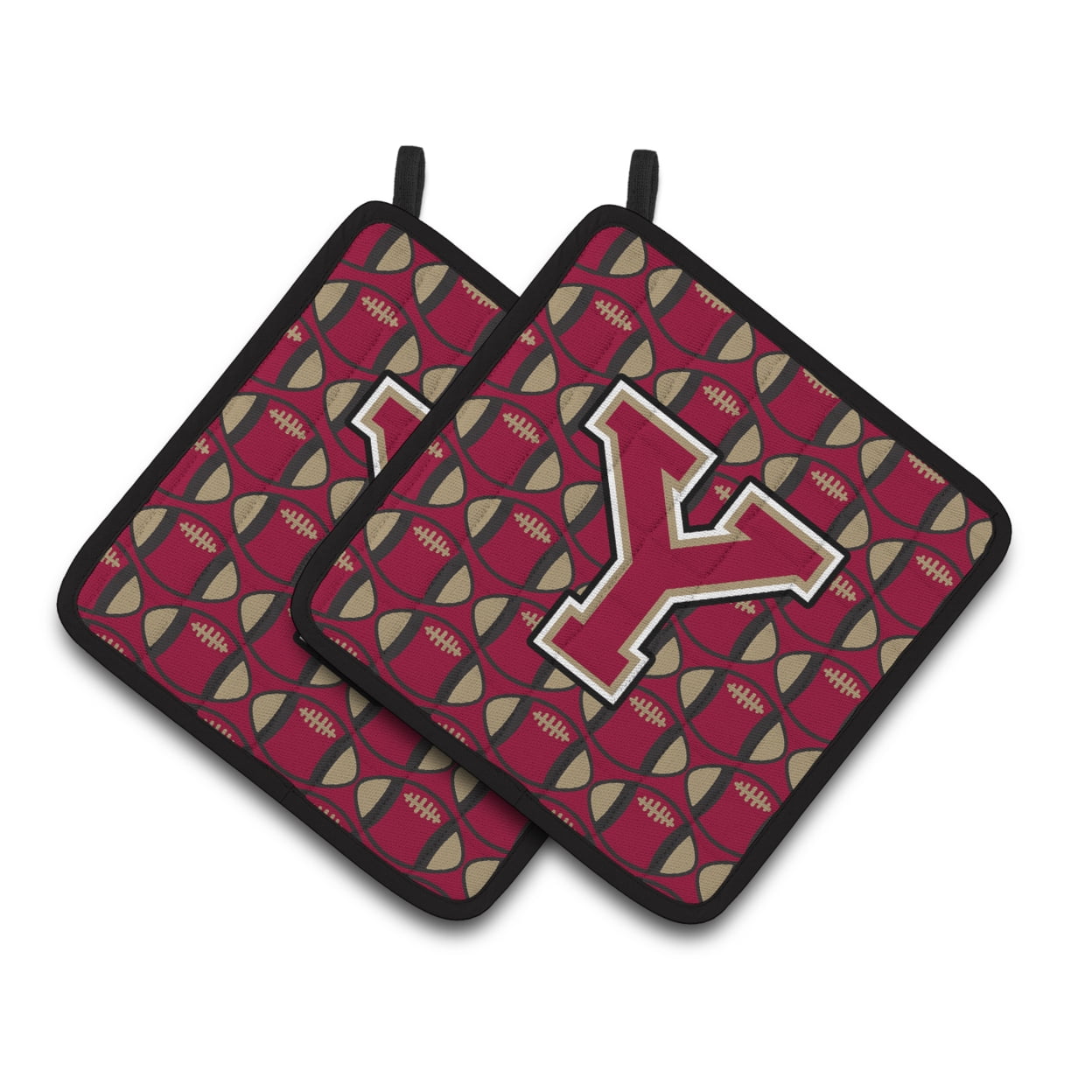 Carolines Treasures CJ1078-YPTHD Letter Y Football Garnet and Gold Pair of Pot Holders, 7.5HX7.5W, multicolor