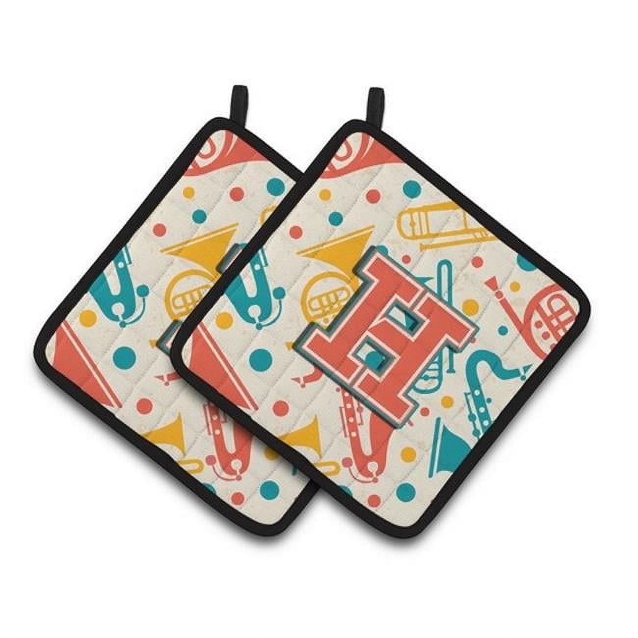Carolines Treasures CJ2001-HPTHD Letter H Retro Teal Orange Musical Instruments Initial Pair of Pot Holders, 7.5 x 3 x 7.5 in.
