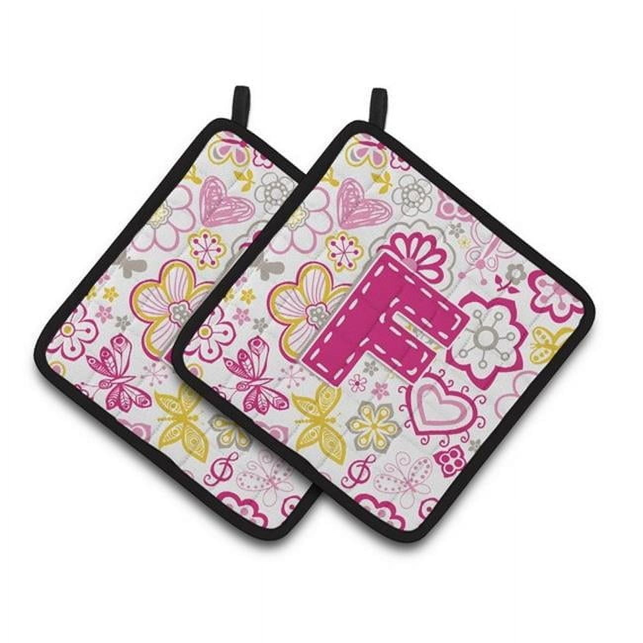 Carolines Treasures CJ2005-FPTHD Letter F Flowers & Butterflies Pink Pair of Pot Holders, 7.5 x 3 x 7.5 in.