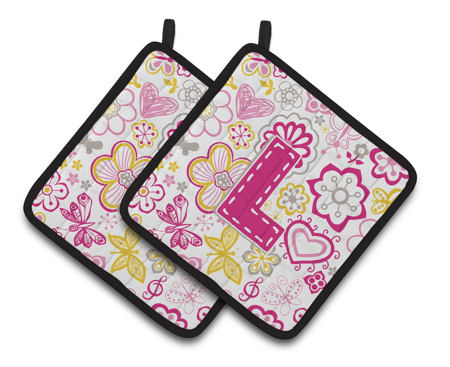 Carolines Treasures CJ2005-LPTHD Letter L Flowers & Butterflies Pink Pair of Pot Holders, 7.5 x 3 x 7.5 in.