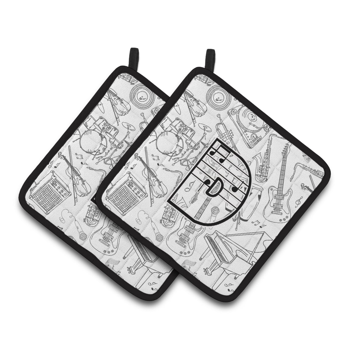 Carolines Treasures CJ2007-DPTHD Letter D Musical Note Letters Pair of Pot Holders, 7.5HX7.5W, multicolor