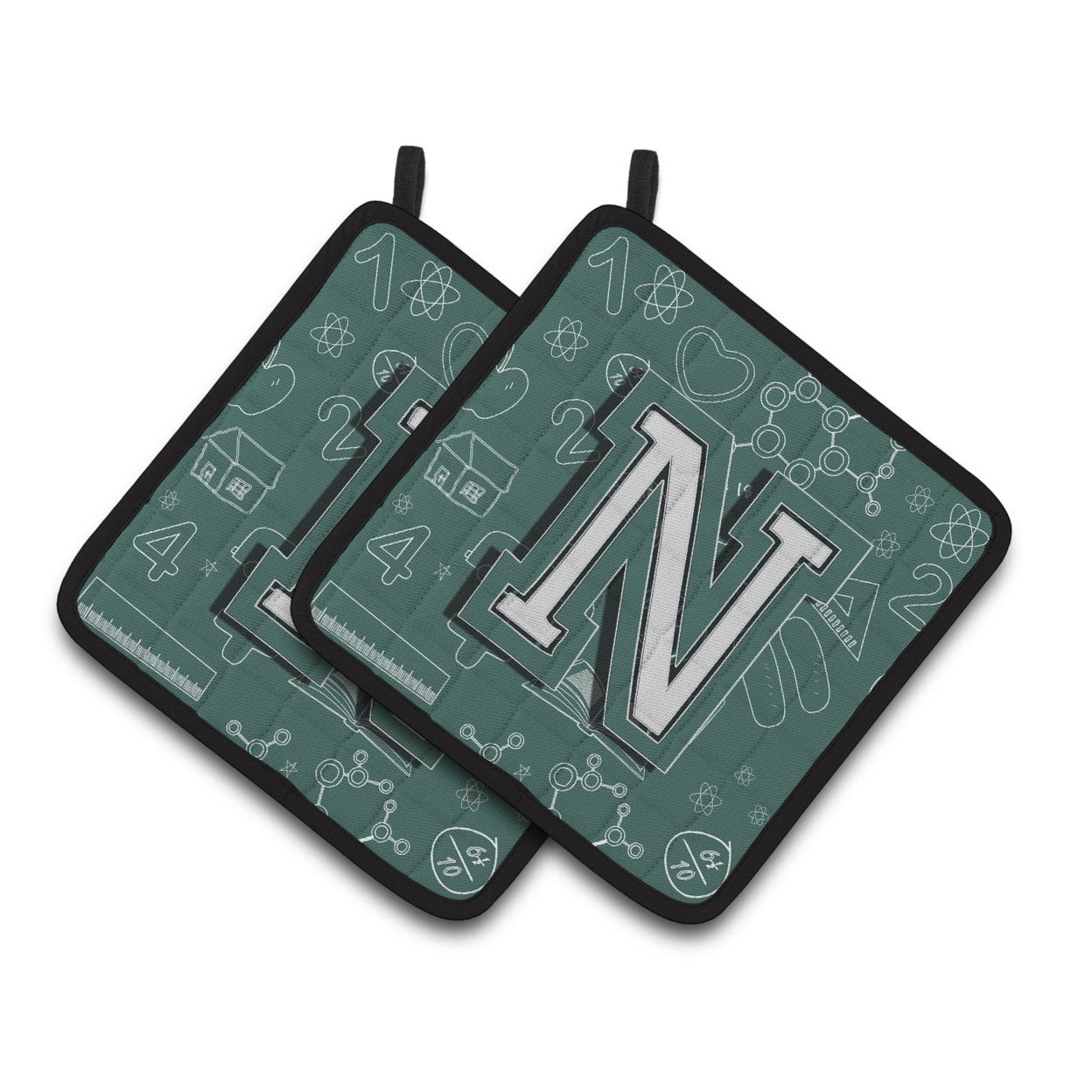 Carolines Treasures CJ2010-NPTHD Letter N Back to School Initial Pair of Pot Holders, 7.5HX7.5W, multicolor