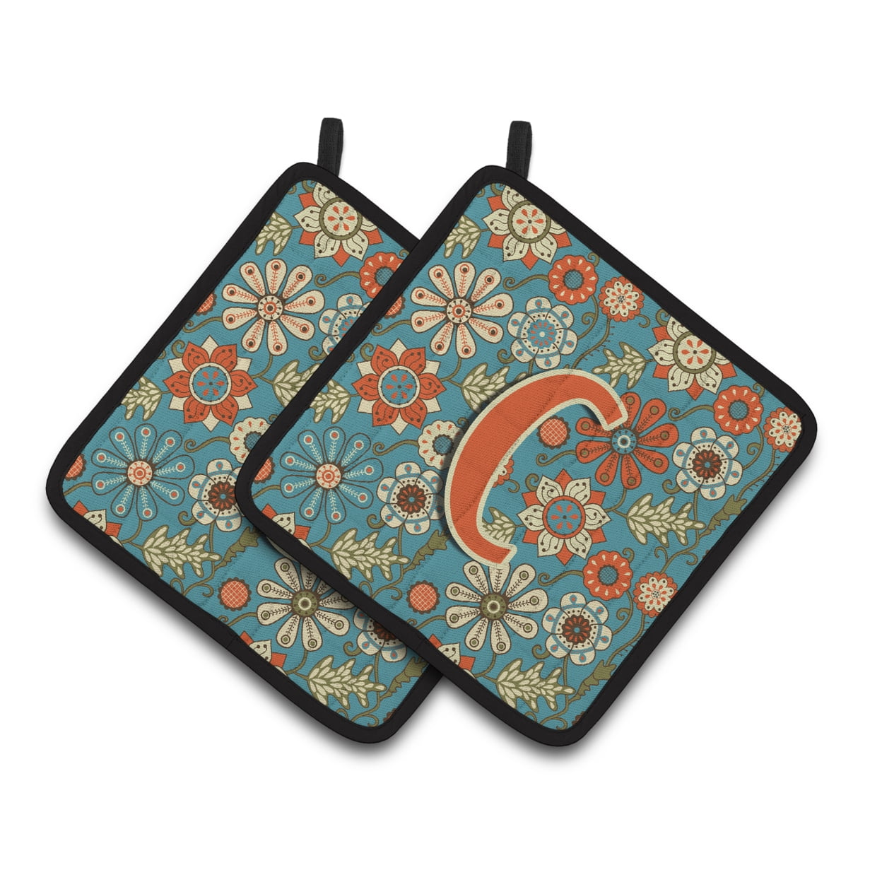Carolines Treasures CJ2012-CPTHD Letter C Flowers Retro Blue Pair of Pot Holders, 7.5HX7.5W, multicolor