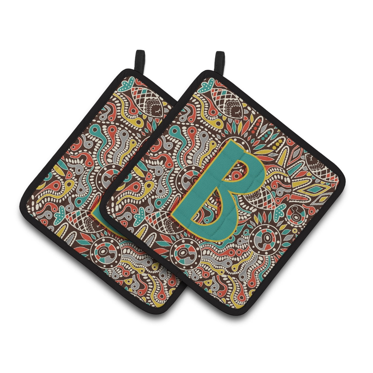 Carolines Treasures CJ2013-BPTHD Letter B Retro Tribal Alphabet Initial Pair of Pot Holders, 7.5HX7.5W, multicolor