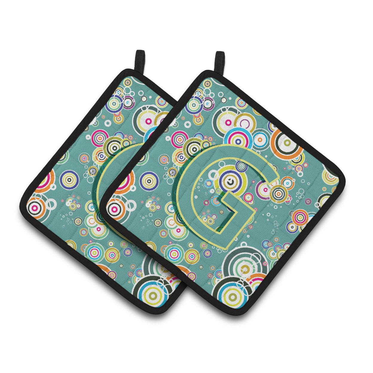 Carolines Treasures CJ2015-GPTHD Letter G Circle Circle Teal Initial Alphabet Pair of Pot Holders, 7.5HX7.5W, multicolor