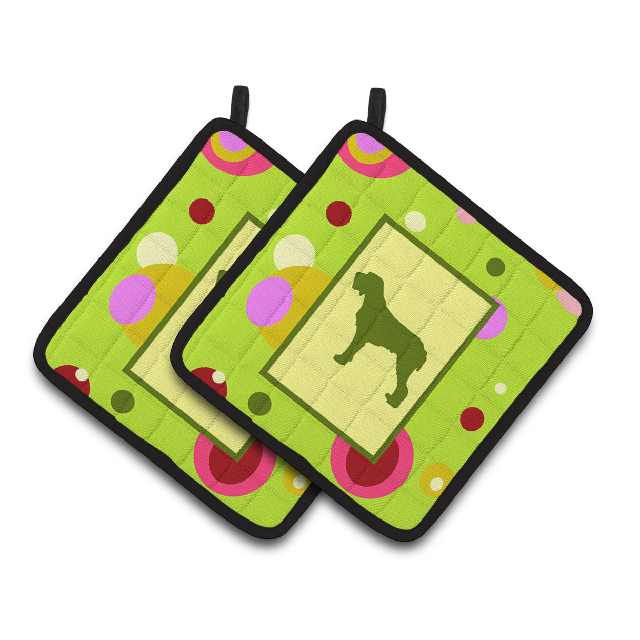 Carolines Treasures CK1059PTHD Lime Green Dots Italiano Spinone Pair of Pot Holders , 7.5HX7.5W, multicolor