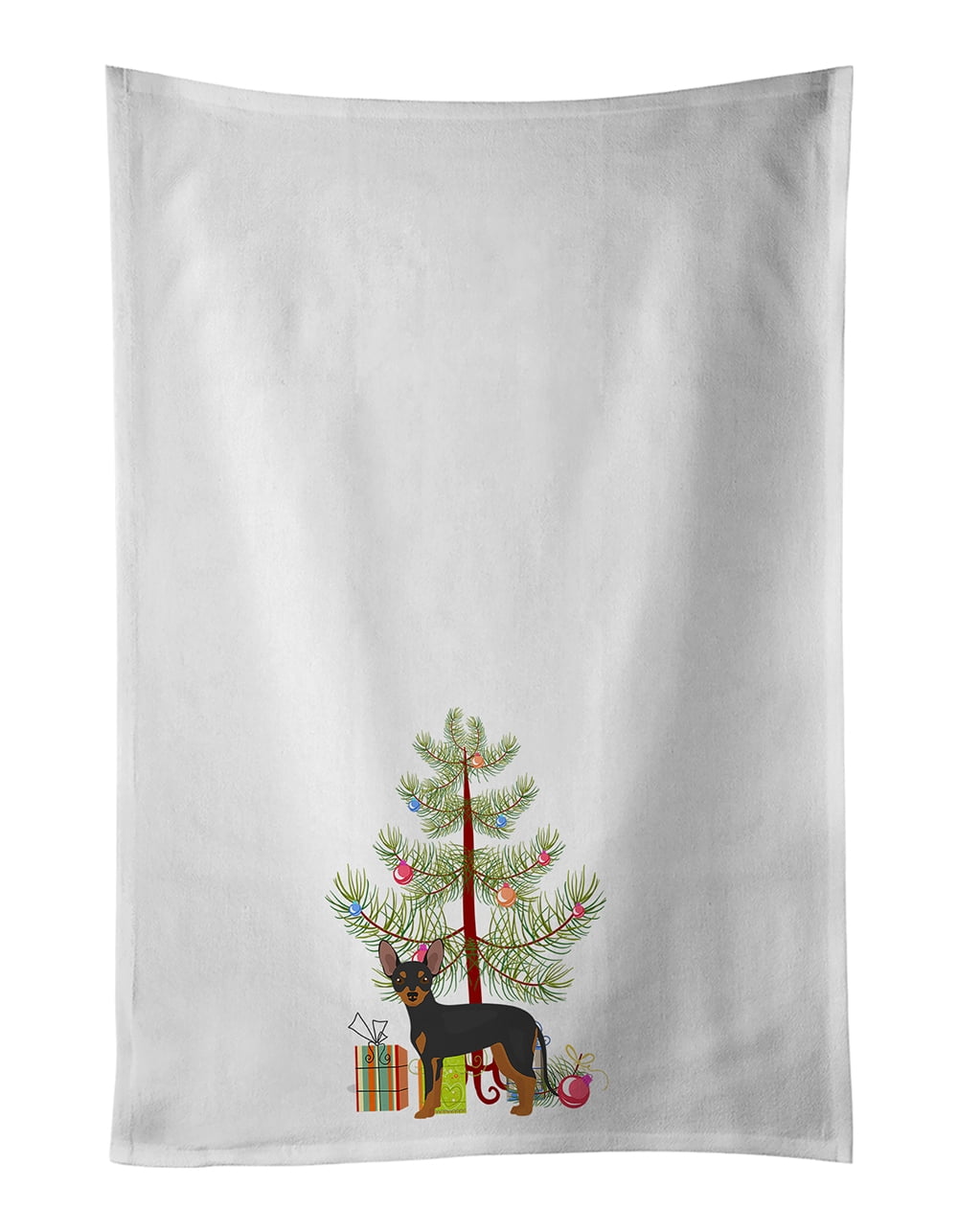 Prague Ratter Christmas Tree White Kitchen Towel Set of 2 19 in x 28 in