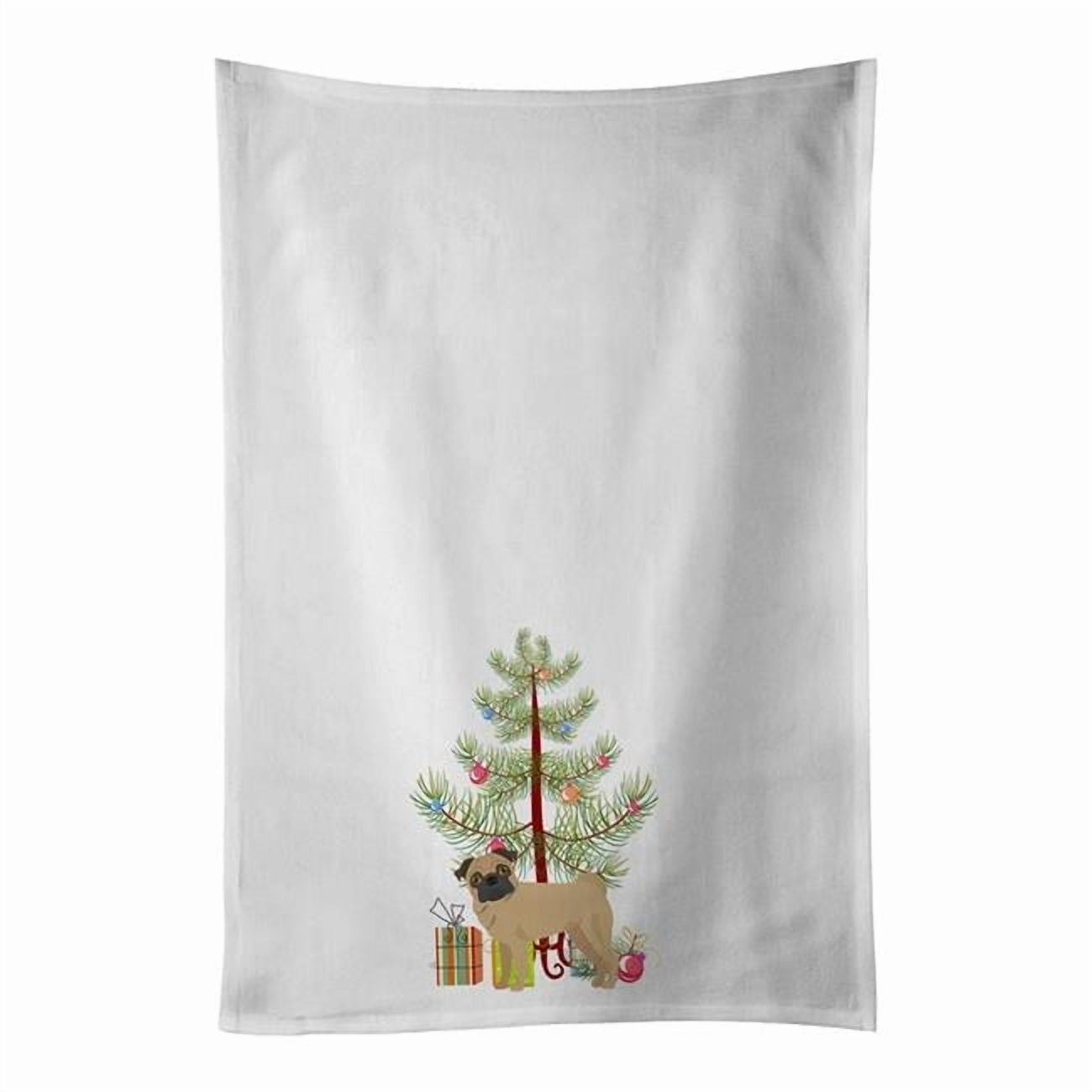 Carolines Treasures CK3481WTKT 28 x 19 in. Unisex Pug Christmas Tree White Dish Towels Kitchen Towel - Set of 2