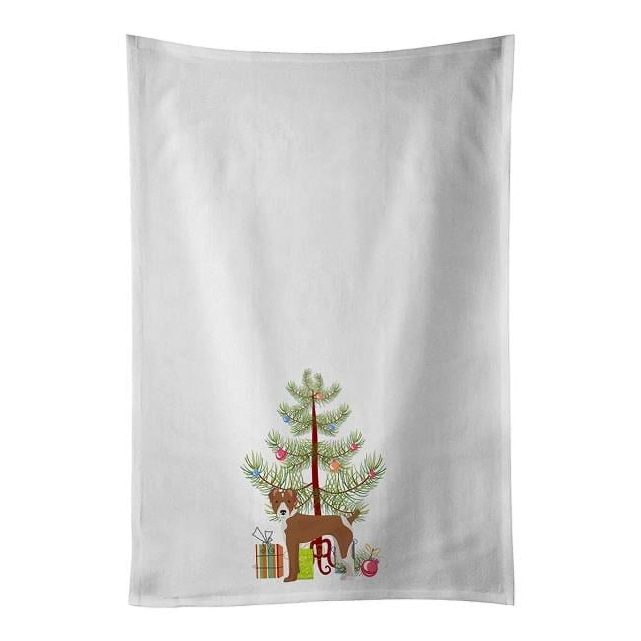 Carolines Treasures CK3482WTKT 28 x 19 in. Unisex Rat Terrier Christmas Tree White Dish Towels Kitchen Towel - Set of 2