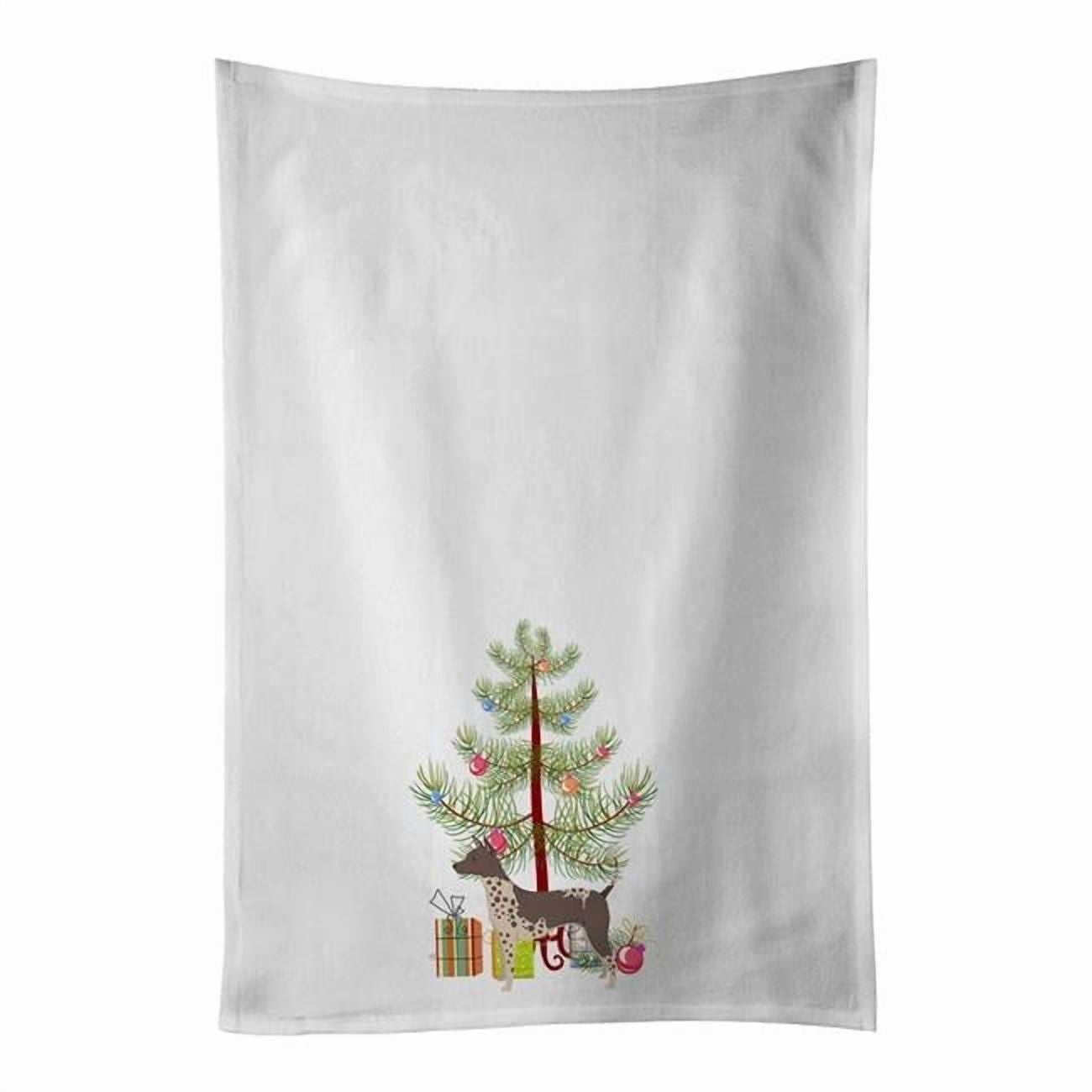 American Hairless Terrier Christmas Tree White Kitchen Towel Set of 2 19 in x 28 in