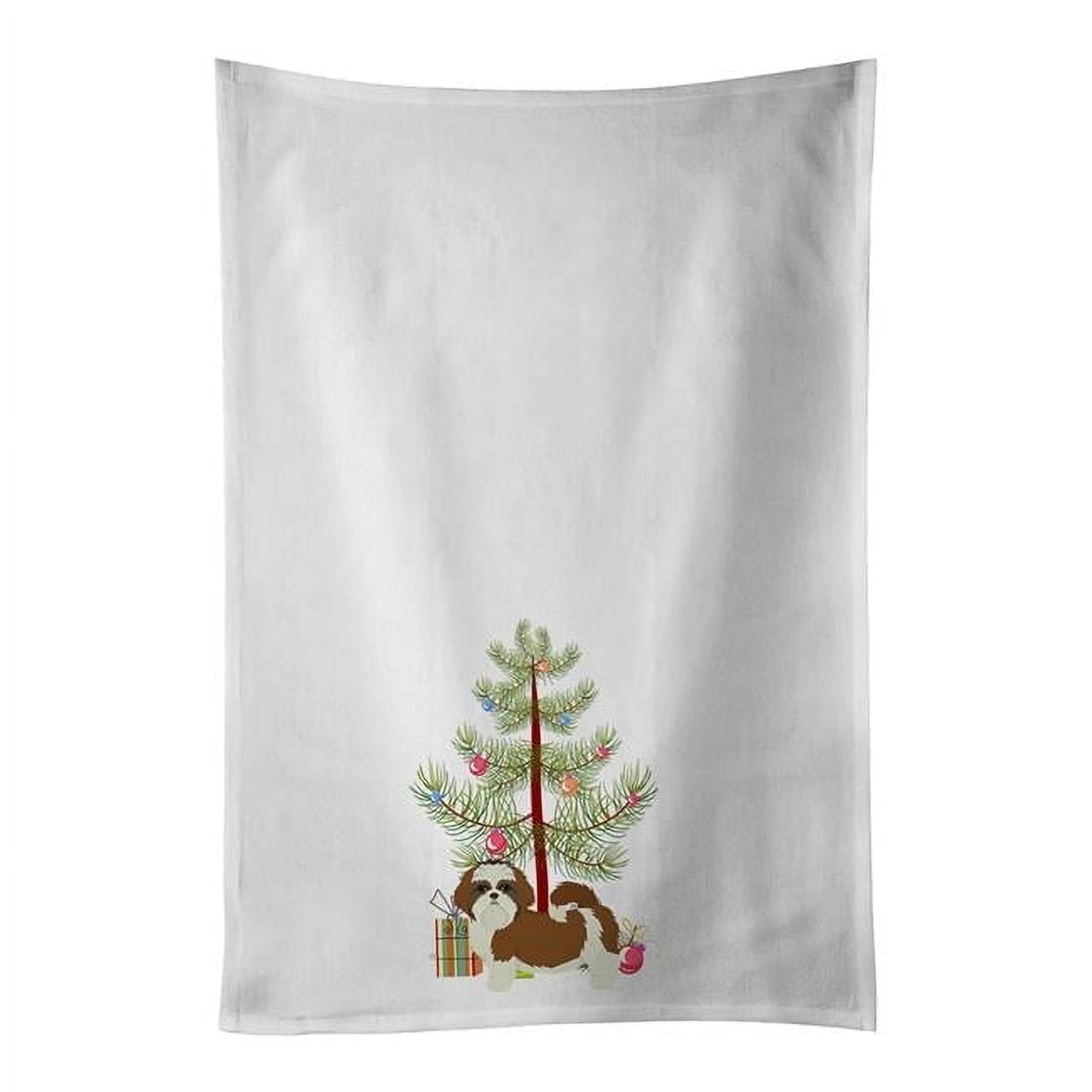 Carolines Treasures CK3563WTKT 28 x 19 in. Unisex Shih Tzu Christmas Tree White Dish Towels Kitchen Towel - Set of 2