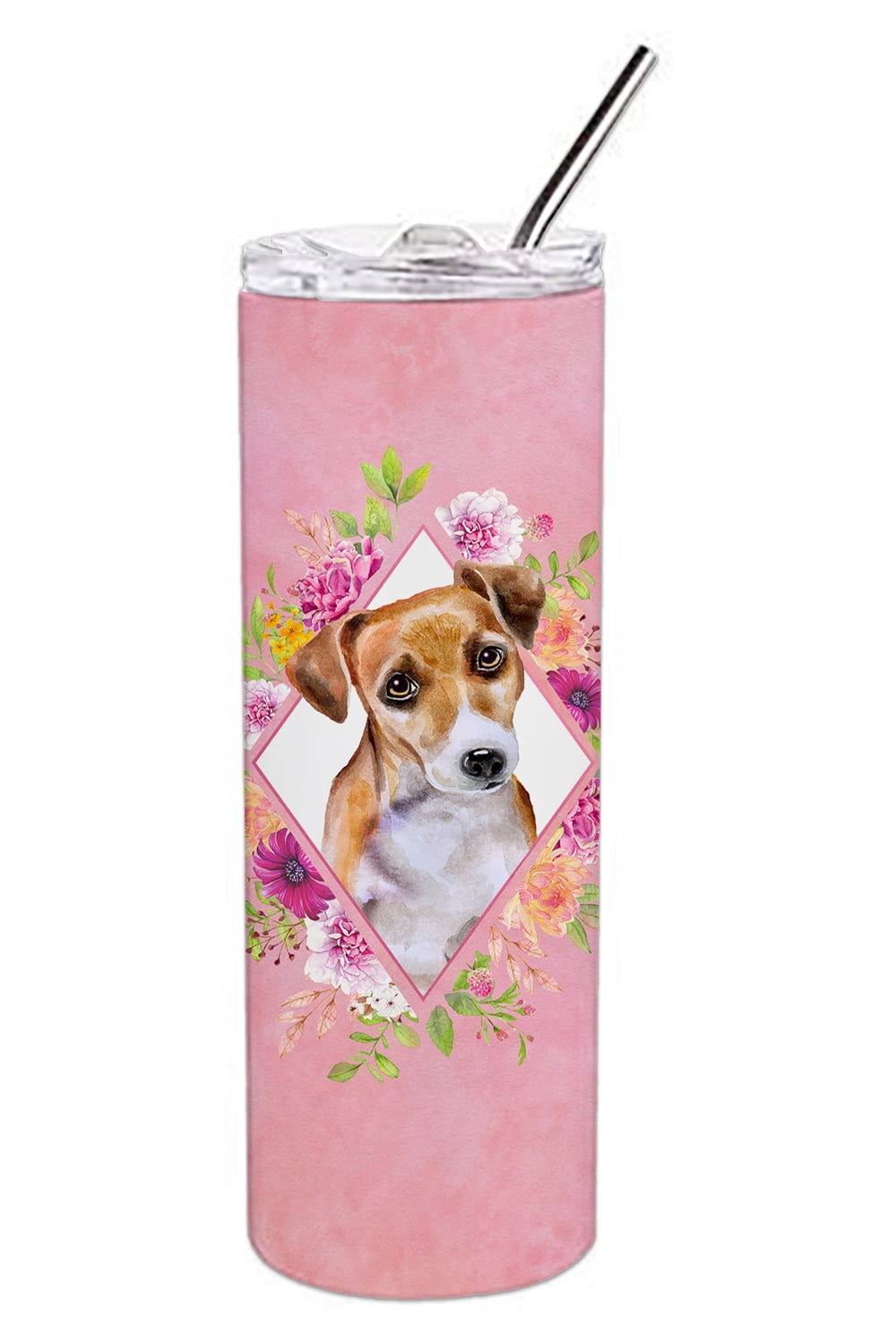 Carolines Treasures CK4155TBL20 Jack Russell Terrier Design1 Pink Flowers Stainless Steel 20 oz Skinny Tumbler 20 oz