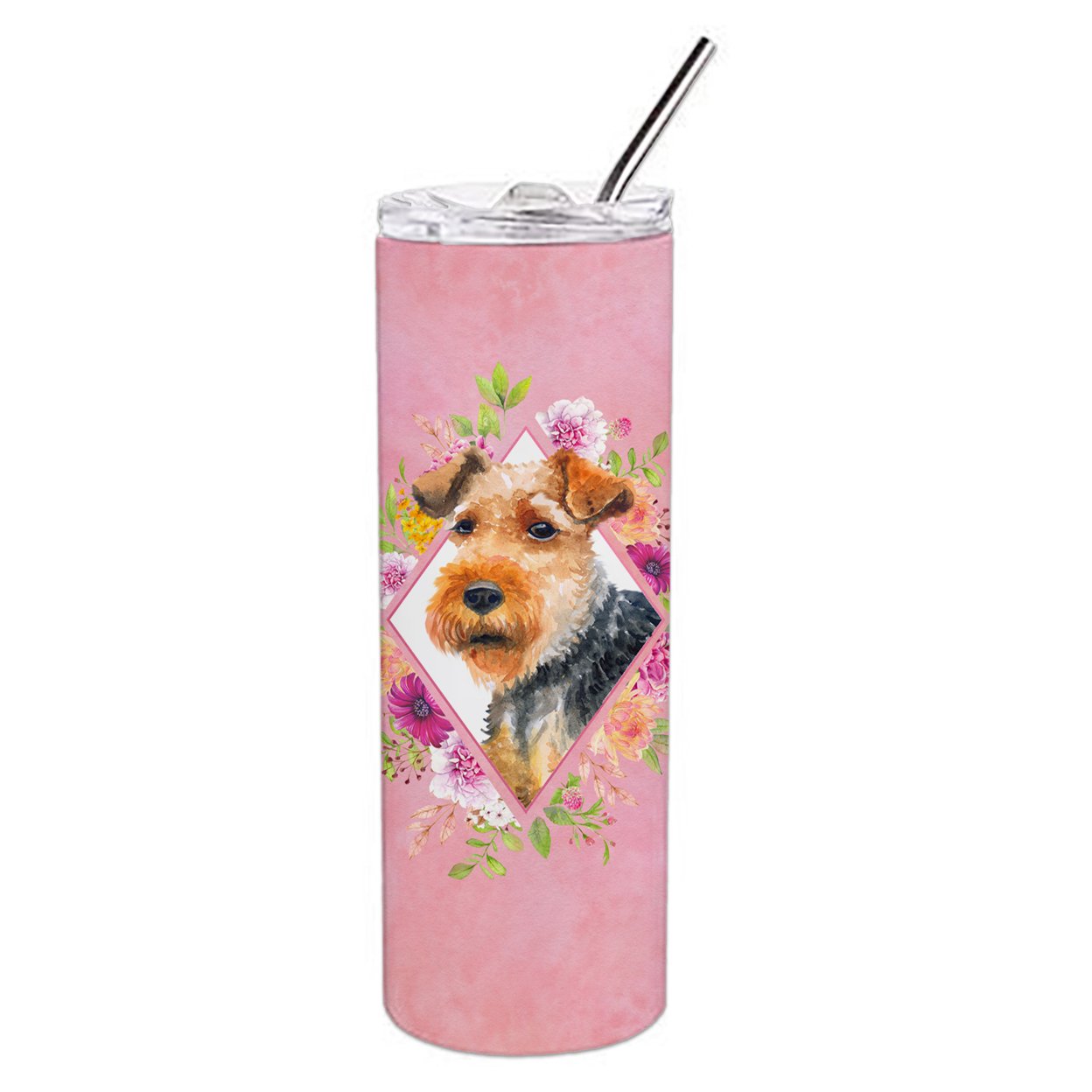 Carolines Treasures CK4192TBL20 Welsh Terrier Pink Flowers Stainless Steel 20 oz Skinny Tumbler 20 oz multicolor