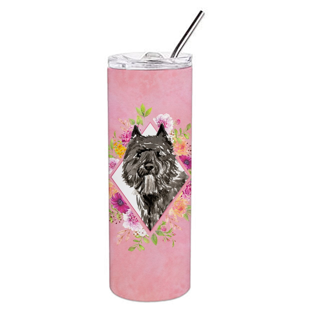 Carolines Treasures CK4256TBL20 Bouvier des Flandres Pink Flowers Stainless Steel 20 oz Skinny Tumbler 20 oz multicolor