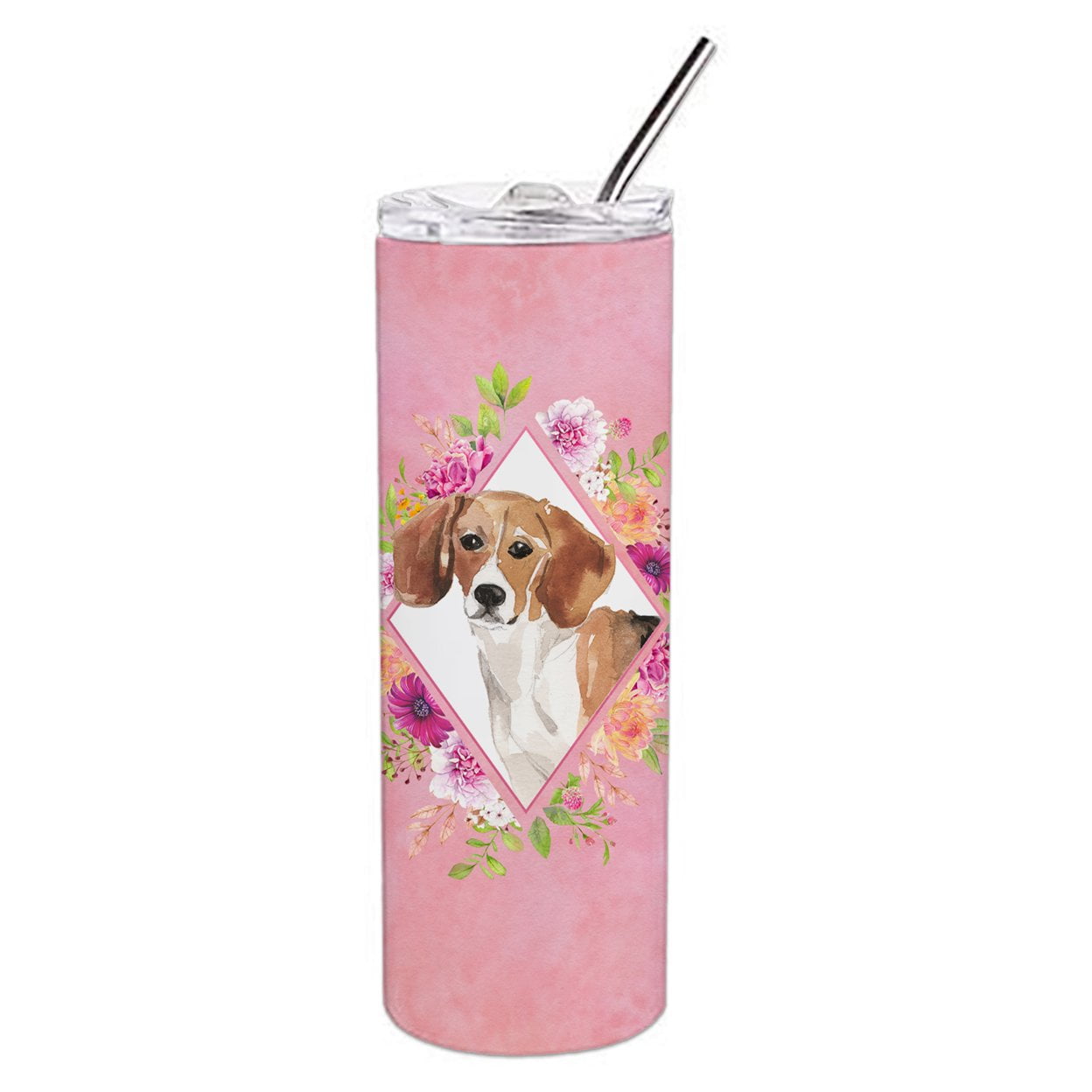 Carolines Treasures CK4265TBL20 Beagle Pink Flowers Stainless Steel 20 oz Skinny Tumbler 20 oz multicolor