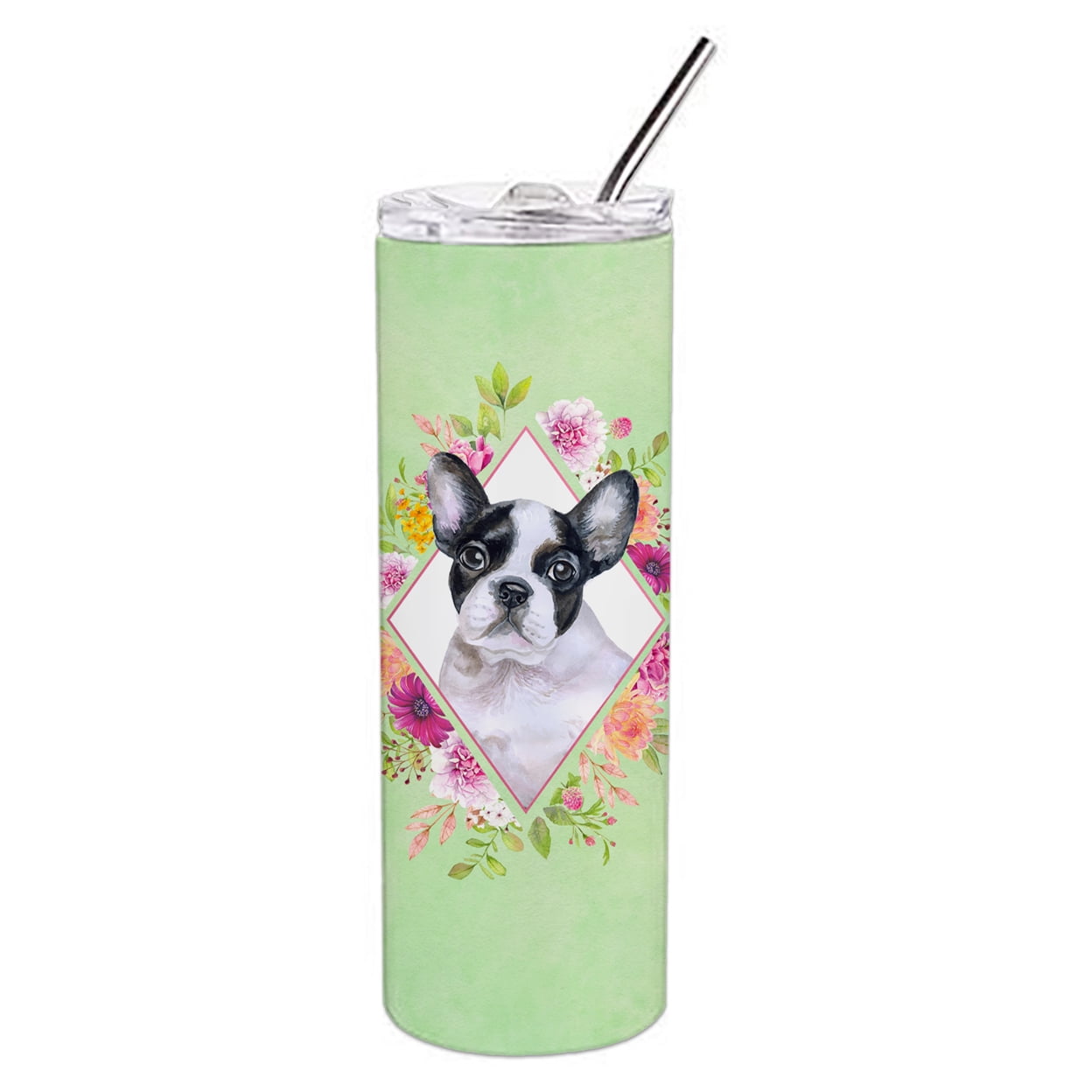 Carolines Treasures CK4303TBL20 French Bulldog Green Flowers Stainless Steel 20 oz Skinny Tumbler 20 oz multicolor