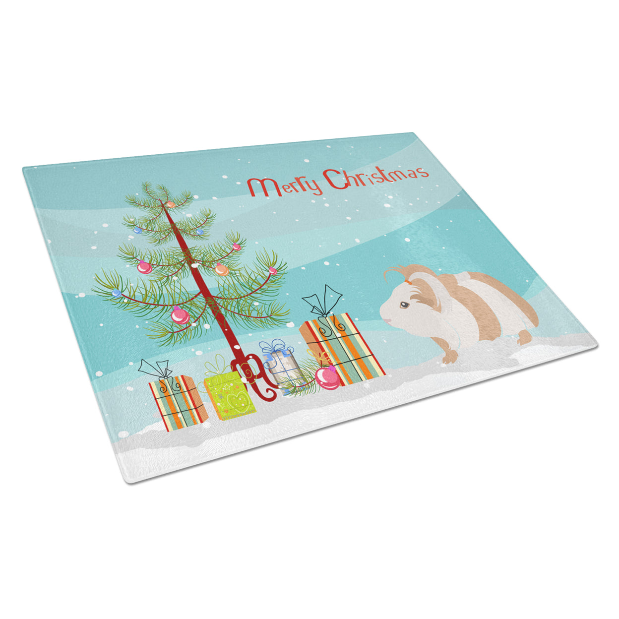 Carolines Treasures CK4446LCB Silkie Guinea Pig Merry Christmas Glass Cutting Board Large, 12H x 16W, multicolor