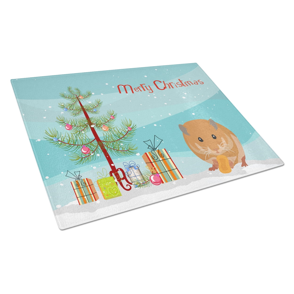 Carolines Treasures CK4456LCB Teddy Bear Hamster Merry Christmas Glass Cutting Board Large, 12H x 16W, multicolor
