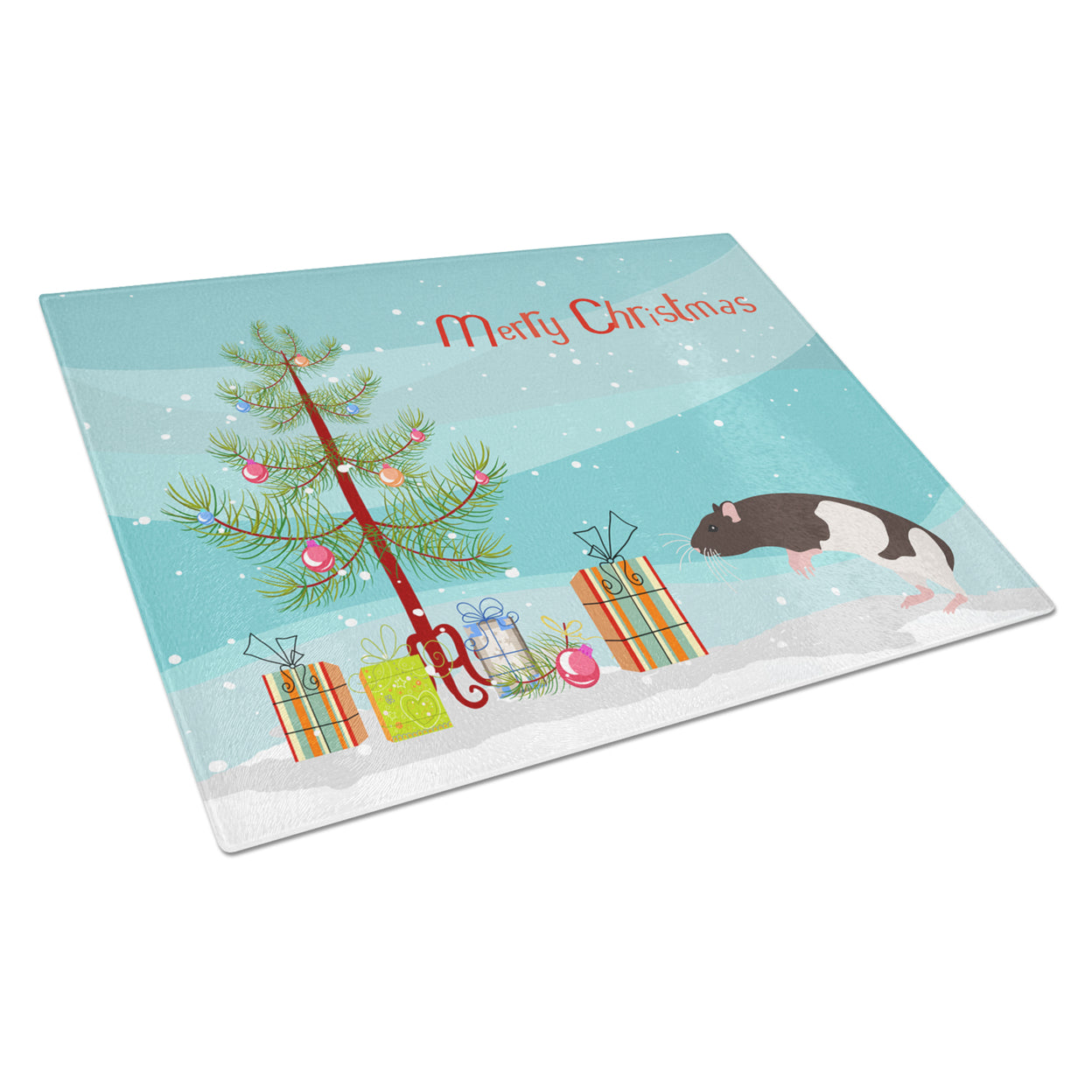 Carolines Treasures CK4476LCB Tailless Rat Merry Christmas Glass Cutting Board Large, 12H x 16W, multicolor