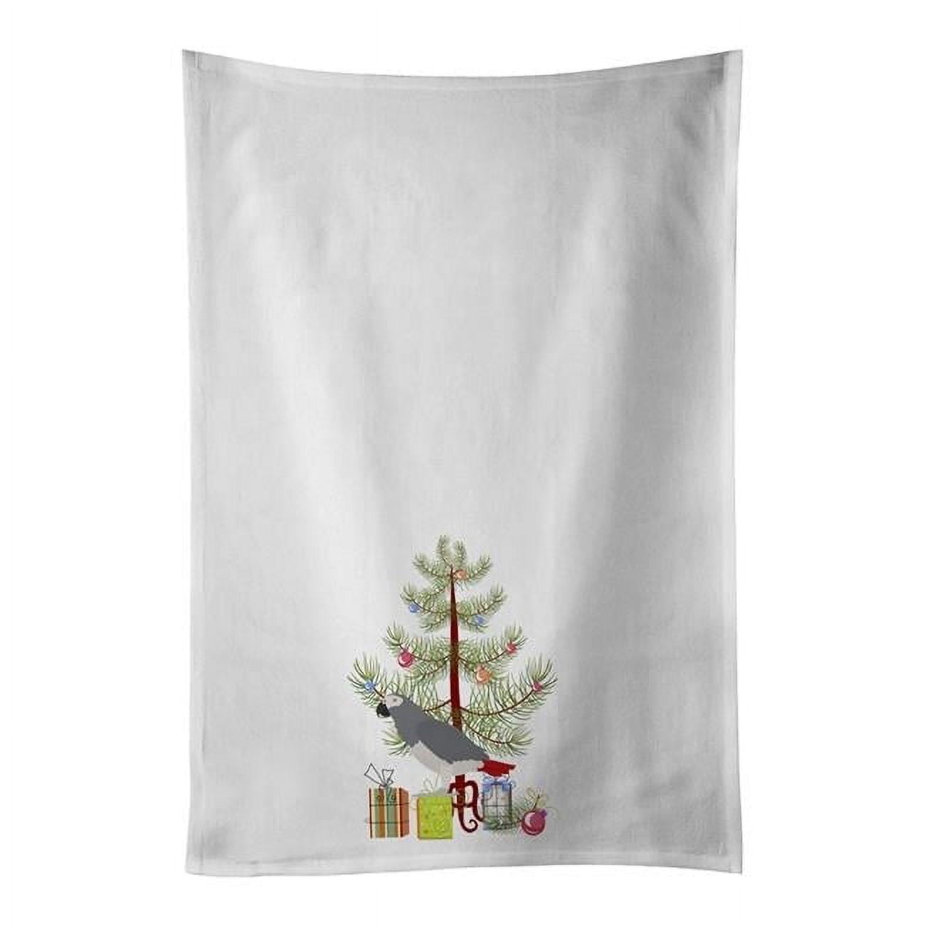 Carolines Treasures CK4495WTKT 28 x 19 in. Unisex African Grey Parrot Merry Christmas White Dish Towels Kitchen Towel - Set of 2