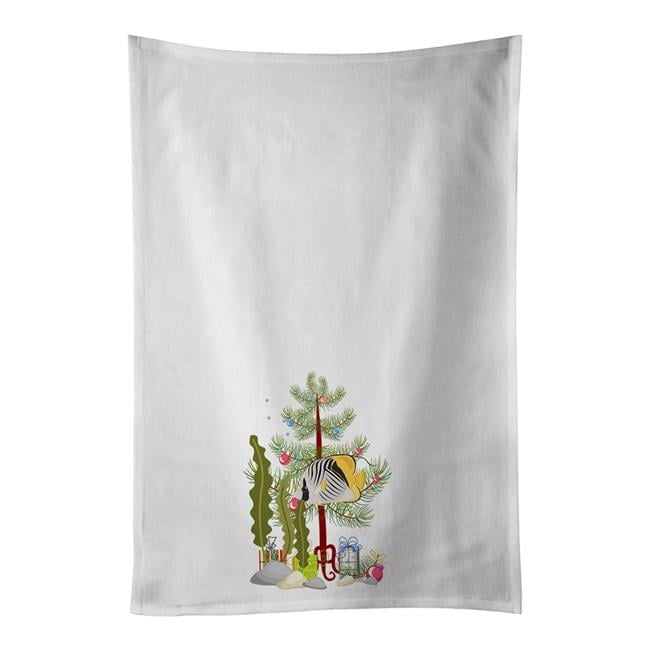 Carolines Treasures CK4505WTKT 28 x 19 in. Unisex Butterfly Fish Merry Christmas White Dish Towels Kitchen Towel - Set of 2