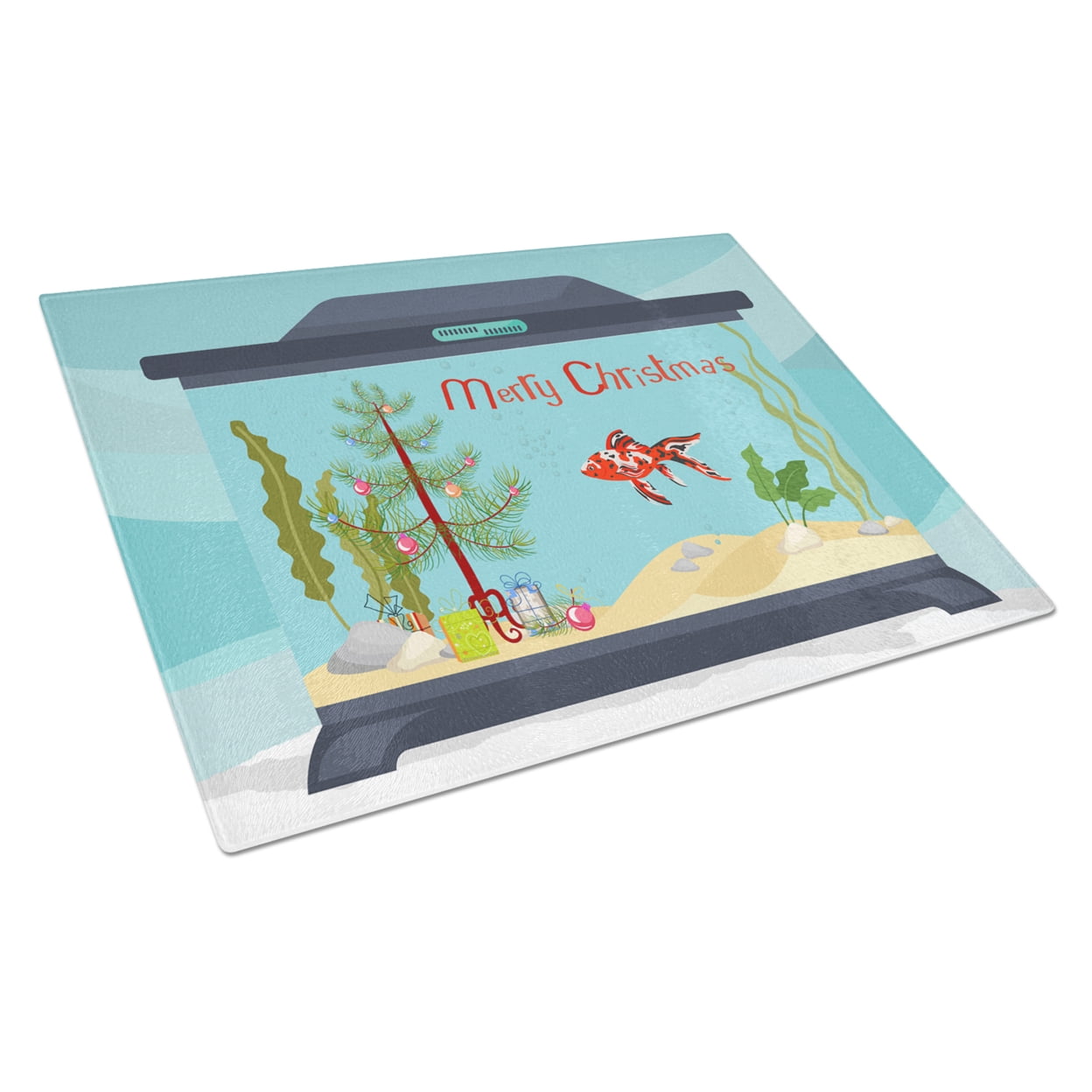 Carolines Treasures CK4517LCB Shubunkin Goldfish Merry Christmas Glass Cutting Board Large, 12H x 16W, multicolor