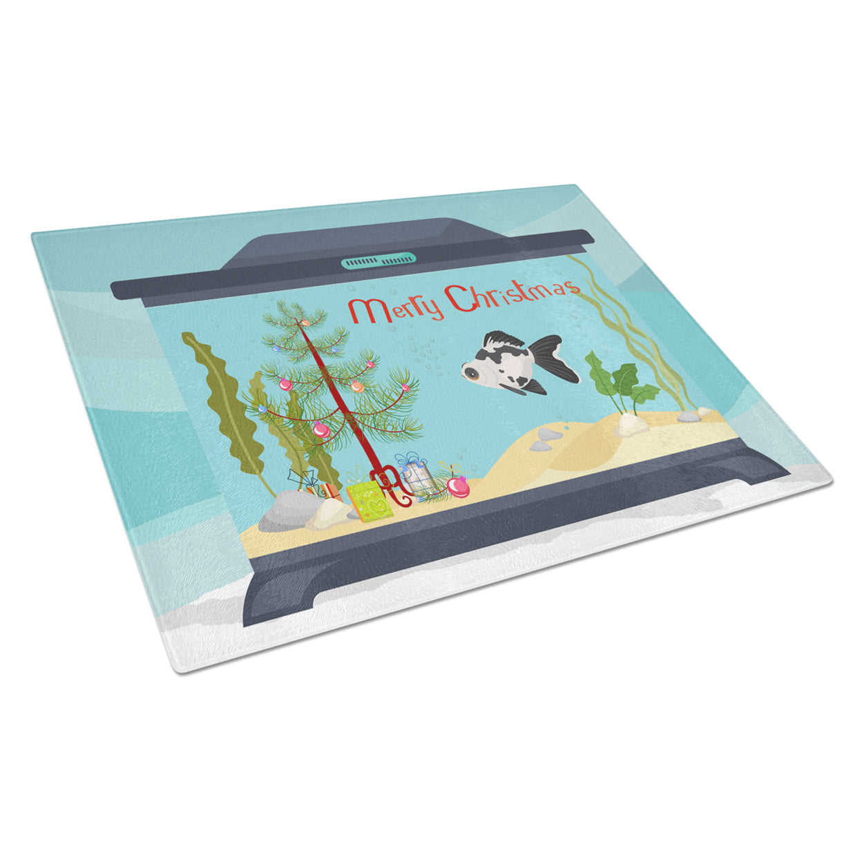 Carolines Treasures CK4519LCB Telescope Eye Goldfish Merry Christmas Glass Cutting Board Large, 12H x 16W, multicolor