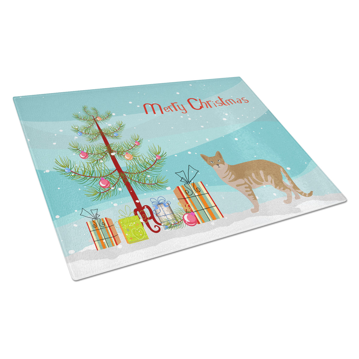 Carolines Treasures CK4562LCB Australian Mist 1 Cat Merry Christmas Glass Cutting Board Large, 12H x 16W, multicolor