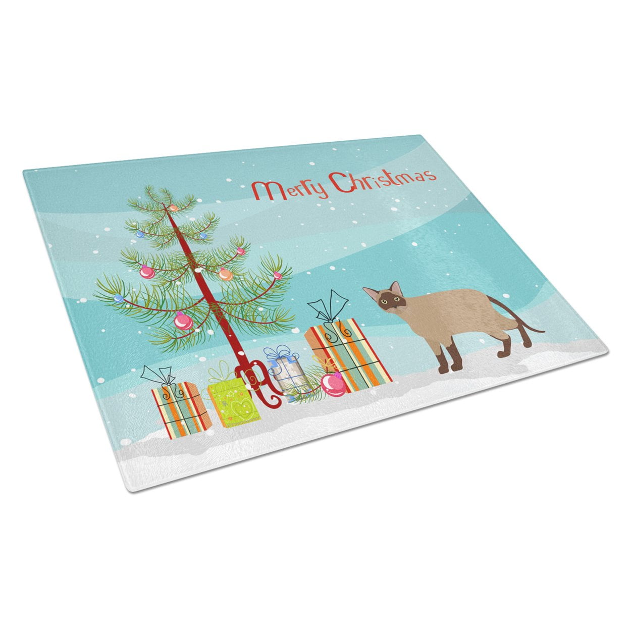 Carolines Treasures CK4576LCB Burmese Cat Merry Christmas Glass Cutting Board Large, 12H x 16W, multicolor