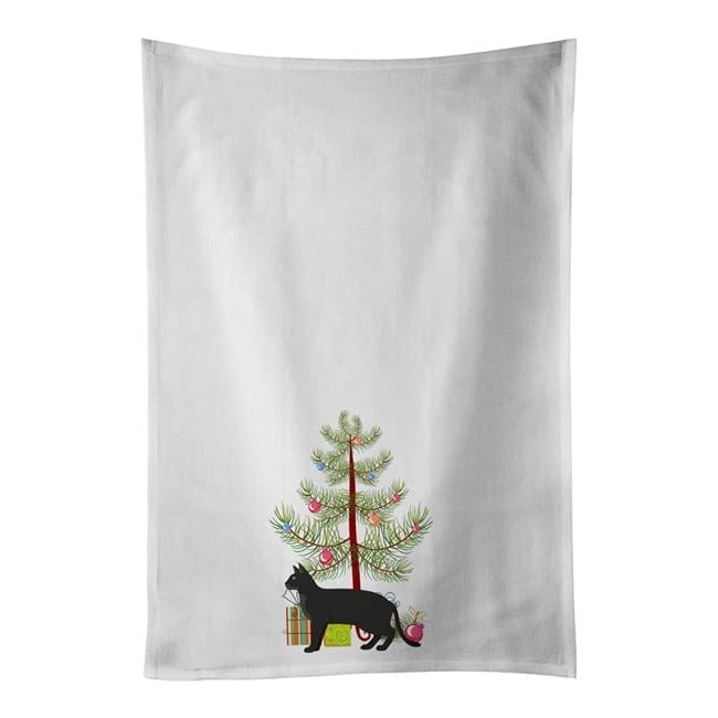 Carolines Treasures CK4585WTKT 28 x 19 in. Unisex Chausie Black Cat Merry Christmas White Dish Towels Kitchen Towel - Set of 2