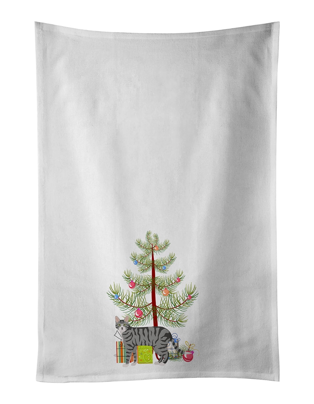 Dragon Li #1 Cat Merry Christmas White Kitchen Towel Set of 2 19 in x 28 in