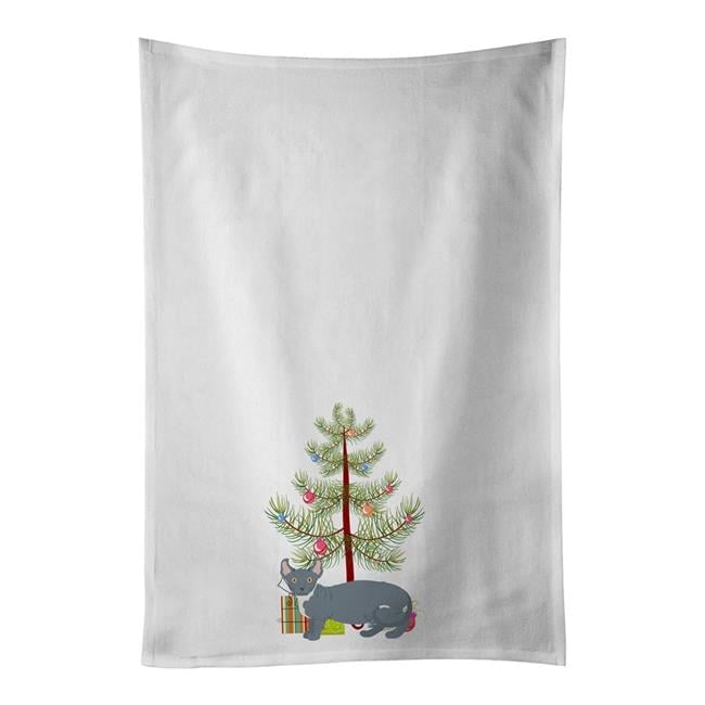 Carolines Treasures CK4611WTKT 28 x 19 in. Unisex Dwelf No.2 Cat Merry Christmas White Dish Towels Kitchen Towel - Set of 2