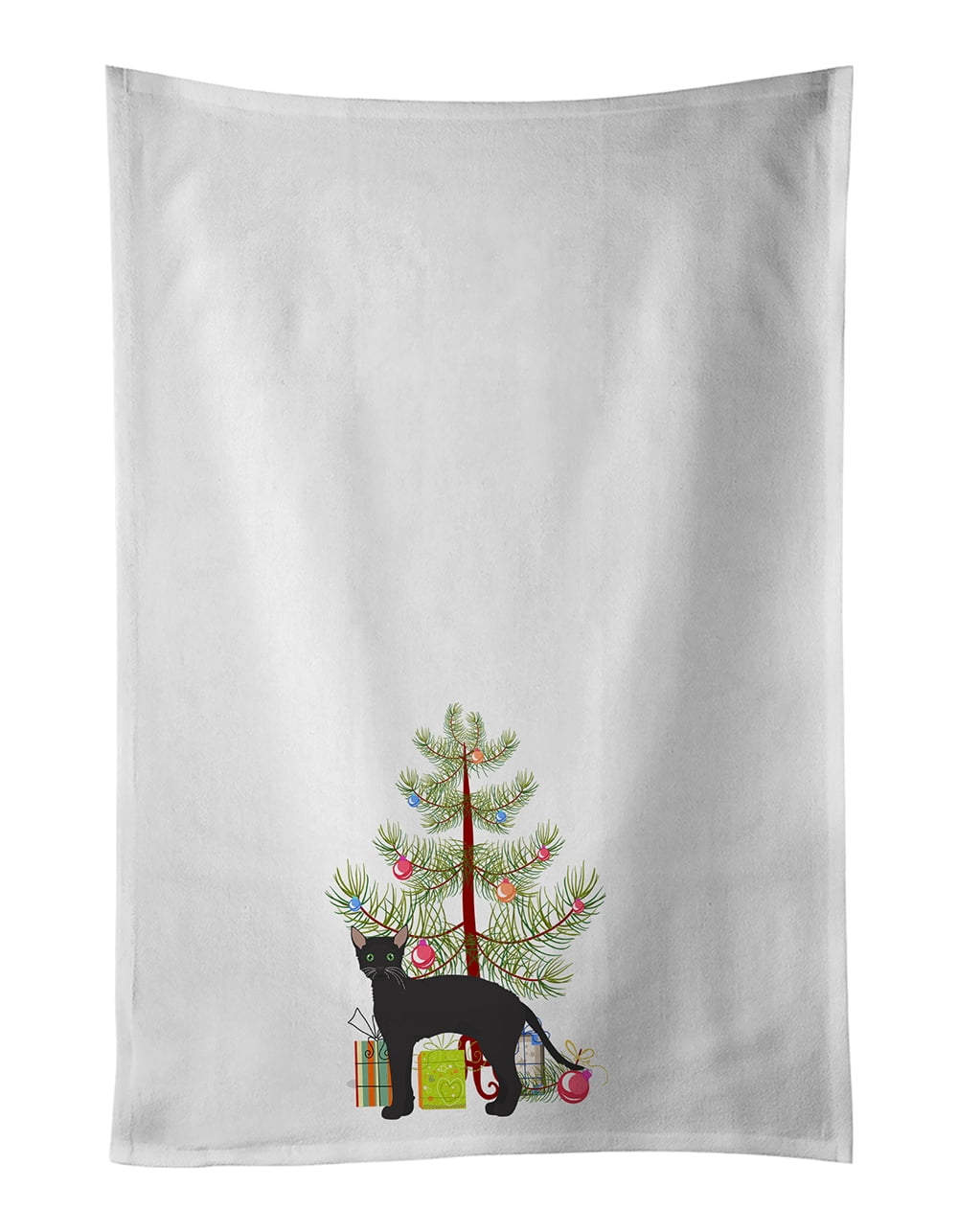 Black German Rex Cat Merry Christmas White Kitchen Towel Set of 2 19 in x 28 in