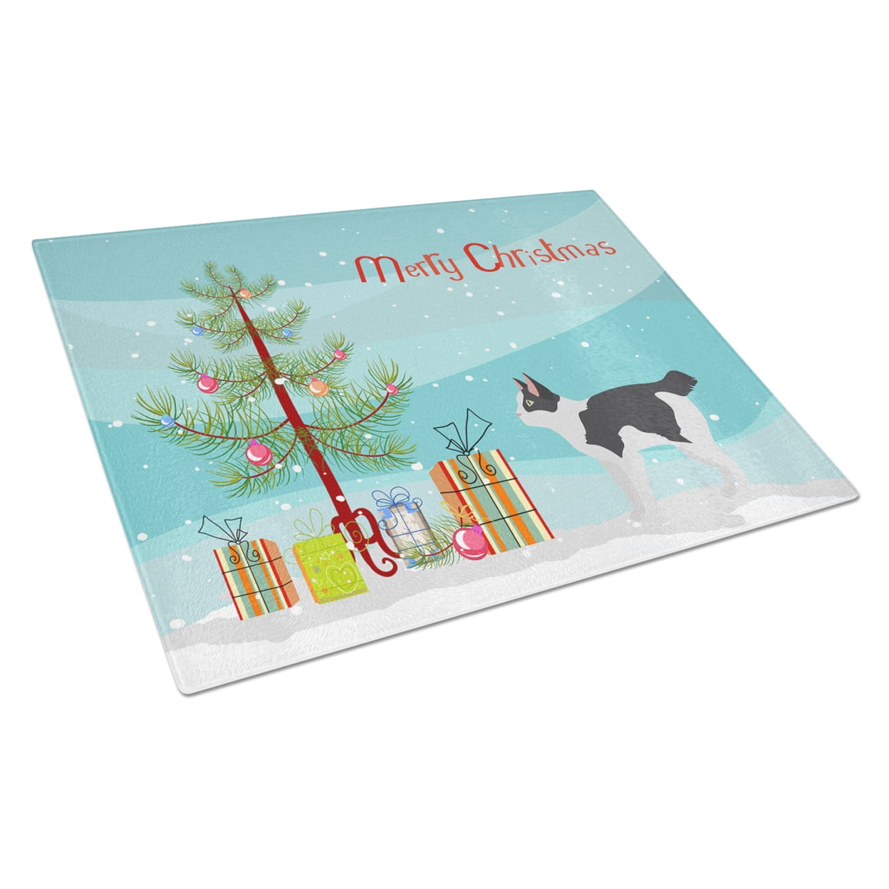 Carolines Treasures CK4633LCB Japanese Bobtail Cat Merry Christmas Glass Cutting Board Large, 12H x 16W, multicolor