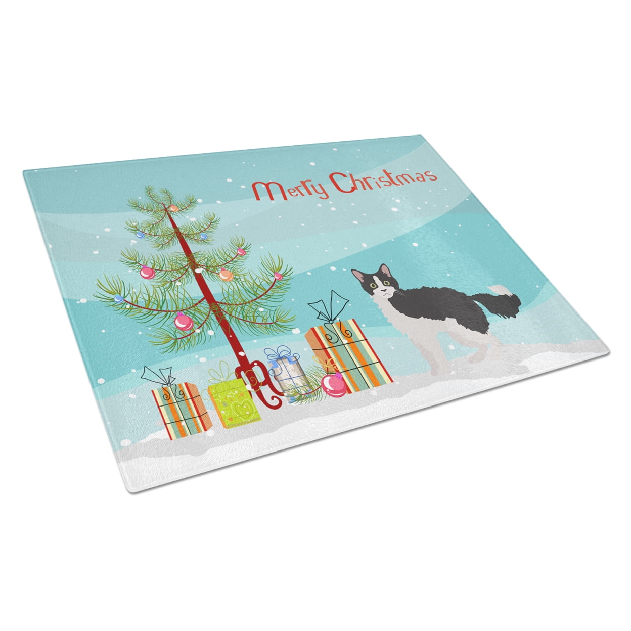 Carolines Treasures CK4642LCB La Perm 1 Cat Merry Christmas Glass Cutting Board Large, 12H x 16W, multicolor