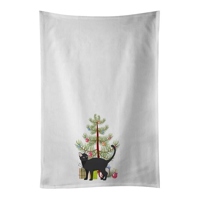 Carolines Treasures CK4651WTKT 28 x 19 in. Unisex Malayan No.2 Cat Merry Christmas White Dish Towels Kitchen Towel - Set of 2