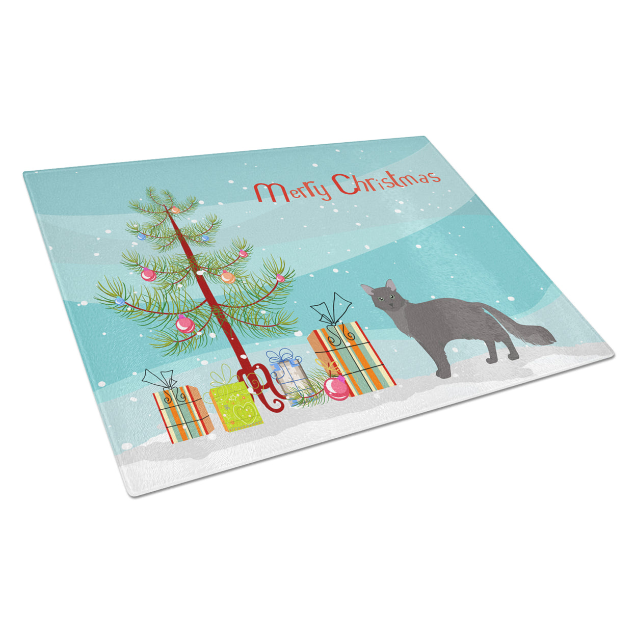 Carolines Treasures CK4661LCB Nebelung 1 Cat Merry Christmas Glass Cutting Board Large, 12H x 16W, multicolor