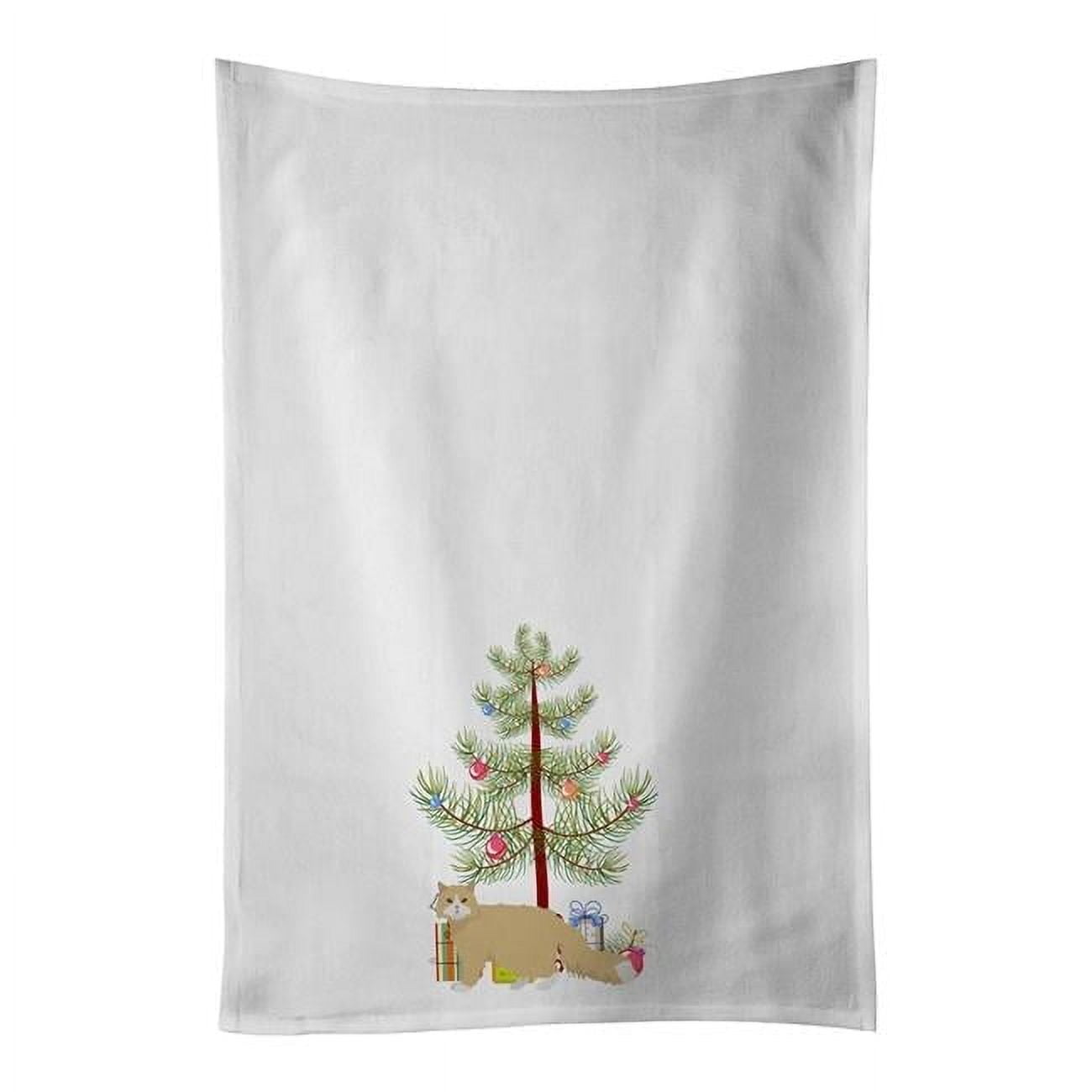 Carolines Treasures CK4668WTKT 28 x 19 in. Unisex Oregon Rex Cat Merry Christmas White Dish Towels Kitchen Towel - Set of 2