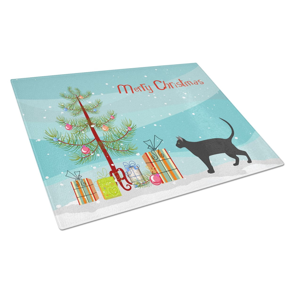 Carolines Treasures CK4677LCB Pantherette Cat Merry Christmas Glass Cutting Board Large, 12H x 16W, multicolor