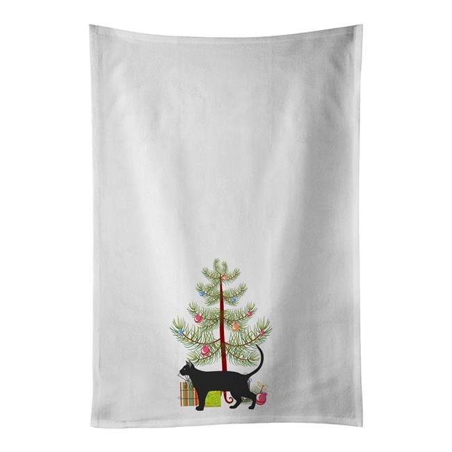 Carolines Treasures CK4677WTKT 28 x 19 in. Unisex Pantherette Cat Merry Christmas White Dish Towels Kitchen Towel - Set of 2