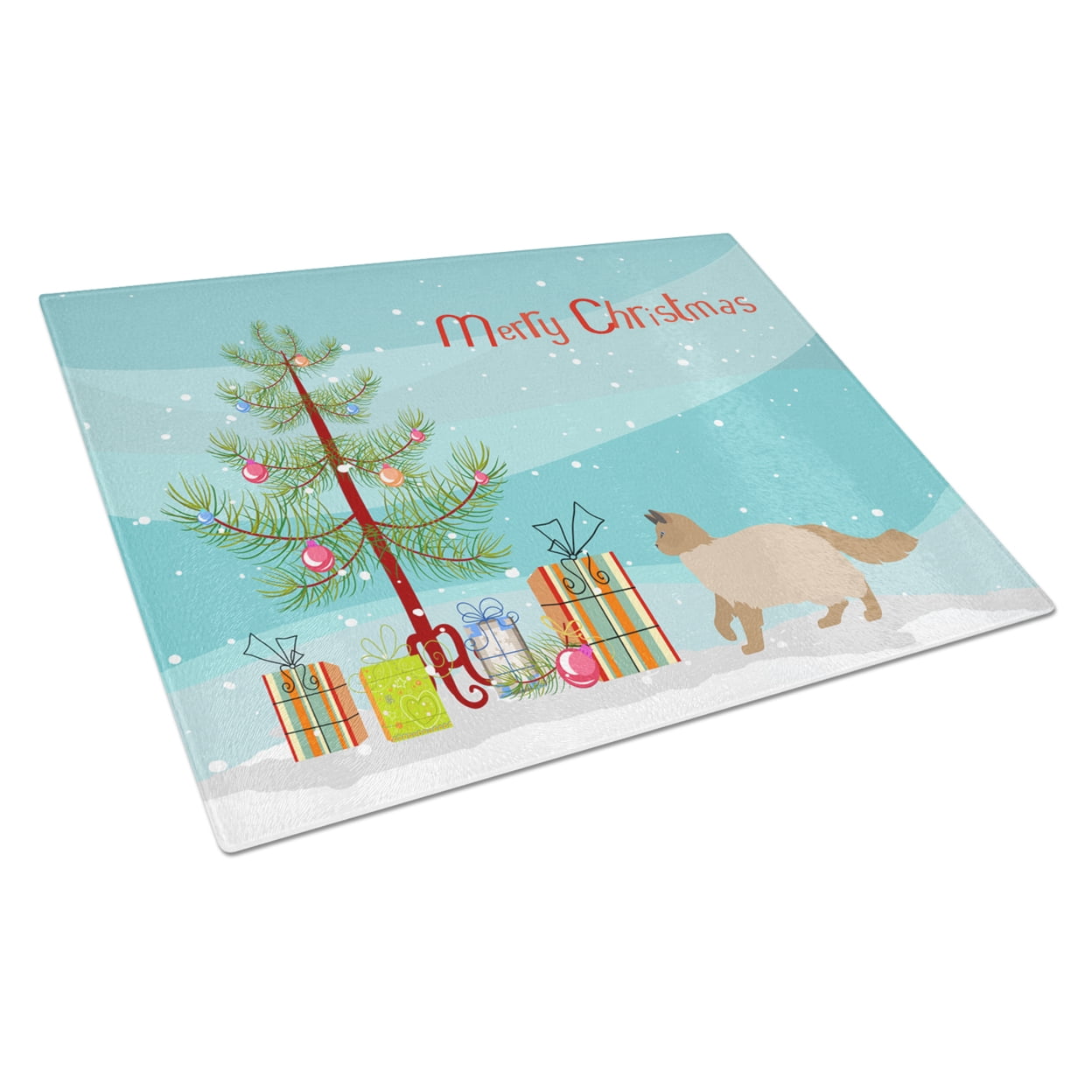 Carolines Treasures CK4693LCB Ragdoll 2 Cat Merry Christmas Glass Cutting Board Large, 12H x 16W, multicolor