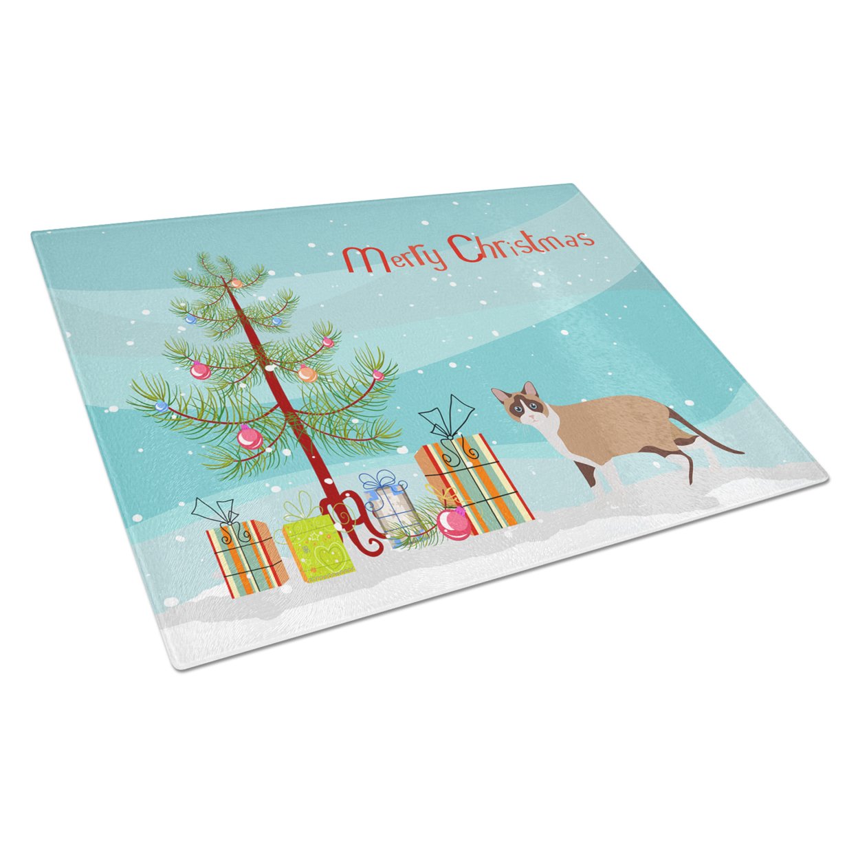 Carolines Treasures CK4719LCB Snowshoe Cat Merry Christmas Glass Cutting Board Large, 12H x 16W, multicolor