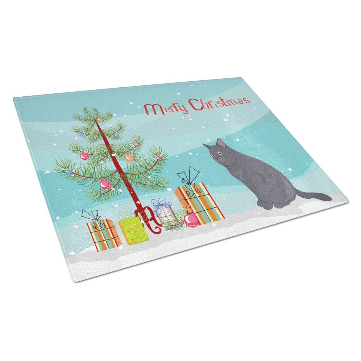 Carolines Treasures CK4751LCB British Shorthair 1 Cat Merry Christmas Glass Cutting Board Large, 12H x 16W, multicolor